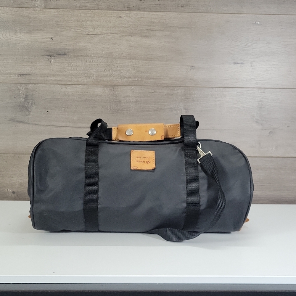 Jon Hart Design Black Nylon Duffel Bag with Tan Leather Trim